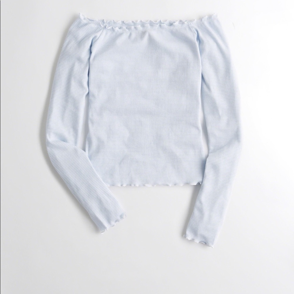 ❌SOLD❌Ribbed slim off the shoulder top(baby blue)